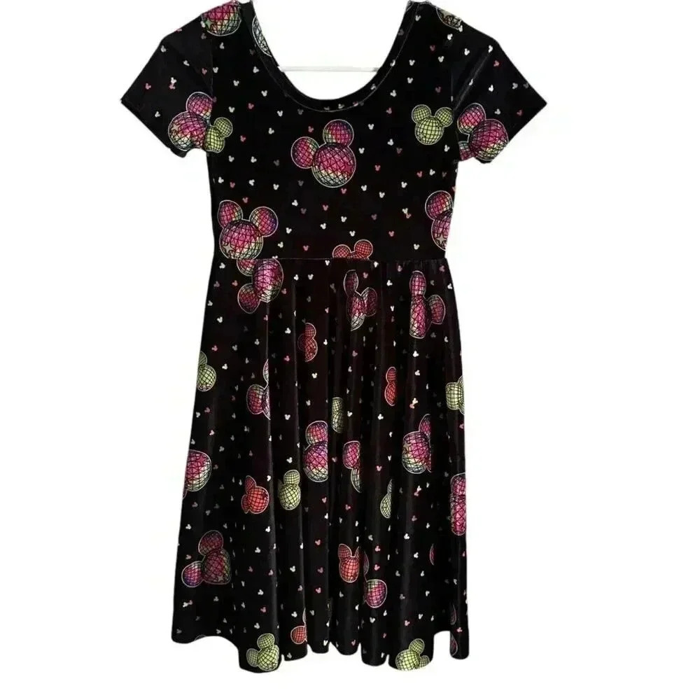 Wild Rich Kids Velvet Disco Mickey Twirl Dress - youth 11/12 - Picture 2 of 10